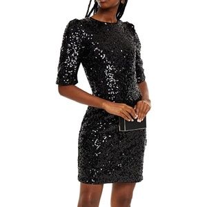 NWT LOVE MOSCHINO VOLUME SLEEVE SEQUIN MINI DRESS BLACK EU 44 US 10